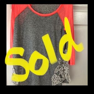 Gray & hot pink lace top